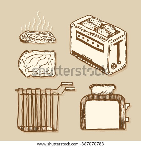 Toaster. Vintage style, hand drawn pen and ink. 