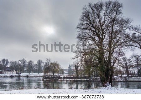 Picture of the Danube and the sky in the city of Neuburg in Bavaria in winter