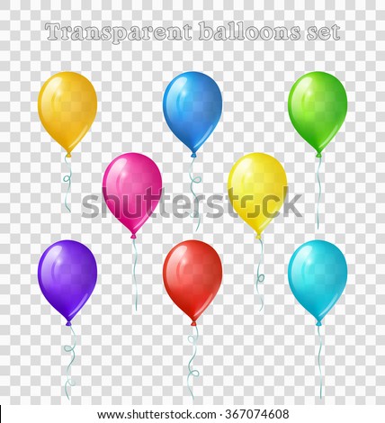 Set of eight bright colored transparent balloons