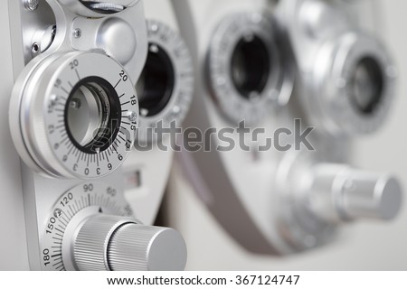 Phoropter, ophthalmic testing device machine Royalty-Free Stock Photo #367124747