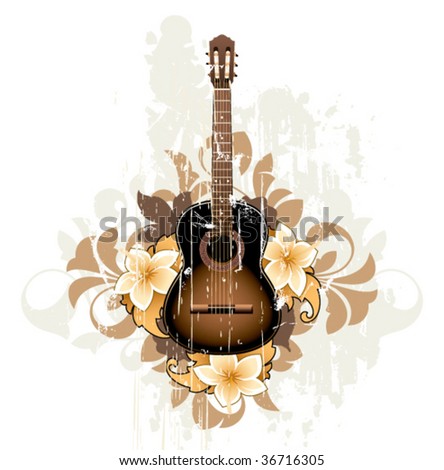 acoustic guitar on  a floral background