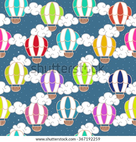vector seamless pattern with circus air balloon in the night sky. You can change the background. children's drawing