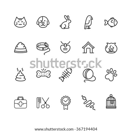 Pet Web Outline Icon Set. Vector illustration Royalty-Free Stock Photo #367194404