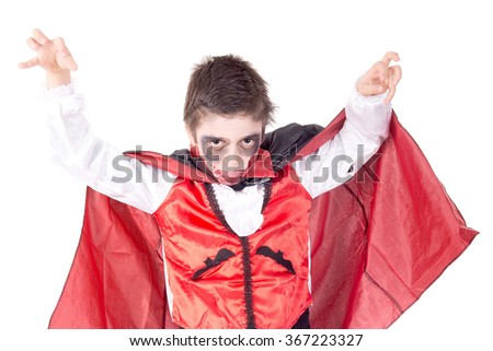 little boy dressed up for halloween isolated in white