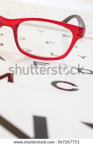 modern glasses on a eye sight test chart.