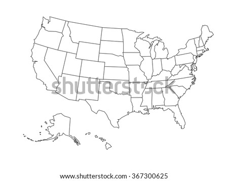 Blank outline map of USA Royalty-Free Stock Photo #367300625