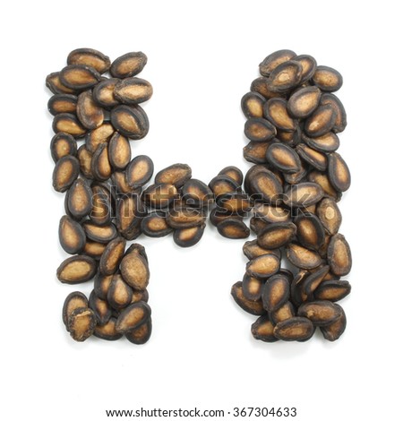 letter H made of watermelon seeds isolated on white background
