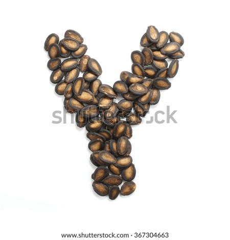 letter Y made of watermelon seeds isolated on white background