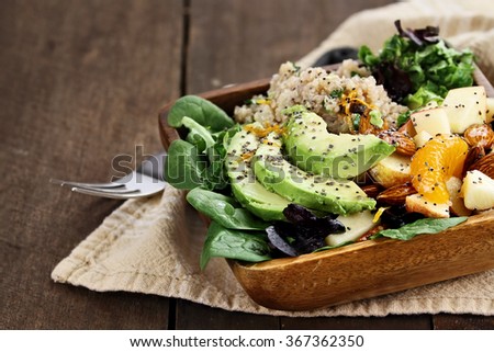 Quinoa, avocado and apple salad. Perfect for the detox diet or just a healthy meal. Selective focus with extreme shallow depth of field.  Royalty-Free Stock Photo #367362350