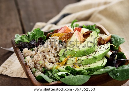 Quinoa, avocado and apple salad. Perfect for the detox diet or just a healthy meal. Selective focus with extreme shallow depth of field.   Royalty-Free Stock Photo #367362353