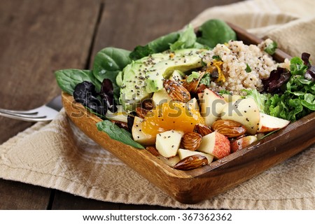 Quinoa, avocado and apple salad. Perfect for the detox diet or just a healthy meal. Selective focus with extreme shallow depth of field.   Royalty-Free Stock Photo #367362362