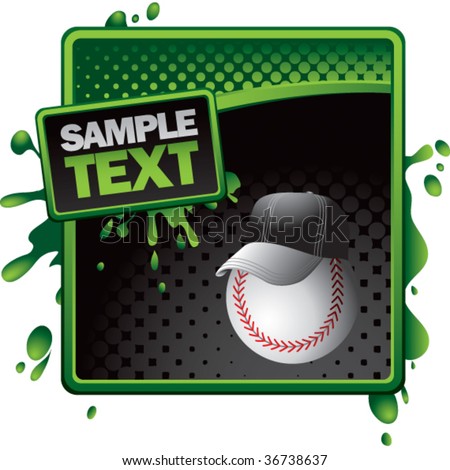baseball head with cap green and black halftone banner