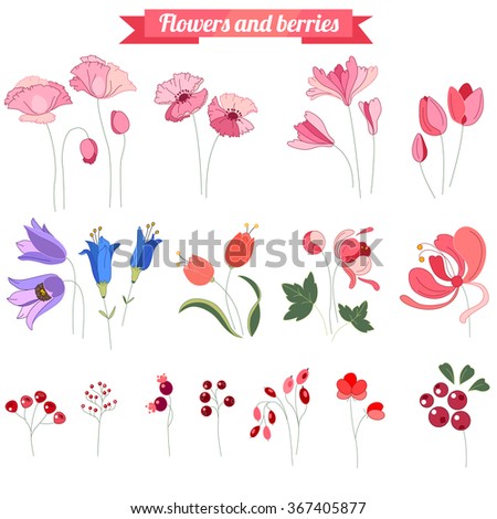 Collection of different stylized spring flowers.  Cute floral elements for your design, easter greeting cards, announcements, posters,advertisement.