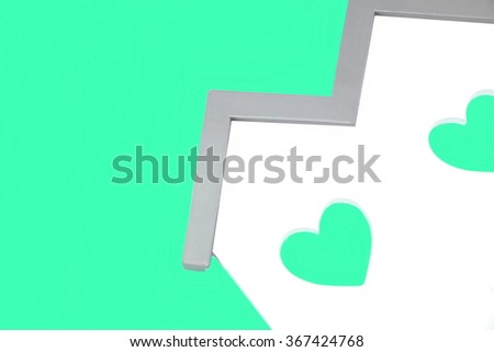 White Home Wooden Shape With Two Green Heart Shape Window Isolated Background, ECO Concept