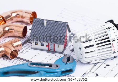 Concept photography for a sanitary installation of a detached house Royalty-Free Stock Photo #367458752