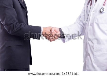doctor handshake with a patient isolated on white background : With Clipping Path