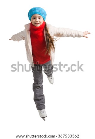 Happy young girl figure skating, isolated
