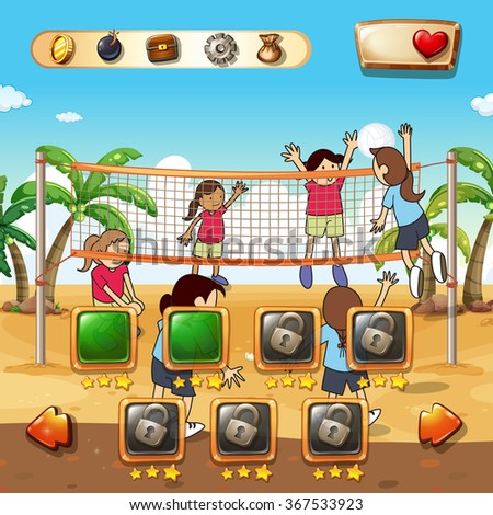 Game template with beach volleyball background illustration