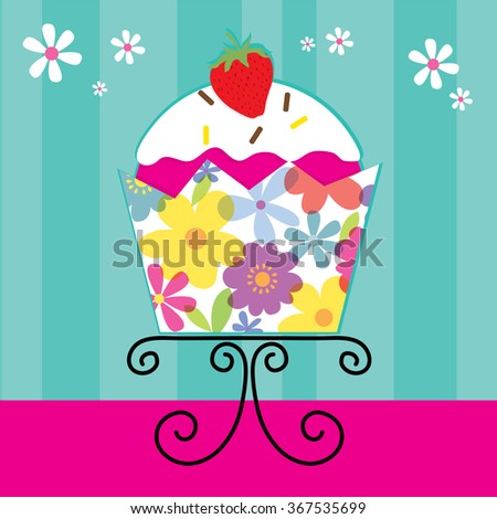 cute cupcake with flowers on cup design
