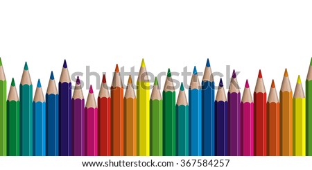 seamless colored pencils row with wave on lower side Royalty-Free Stock Photo #367584257