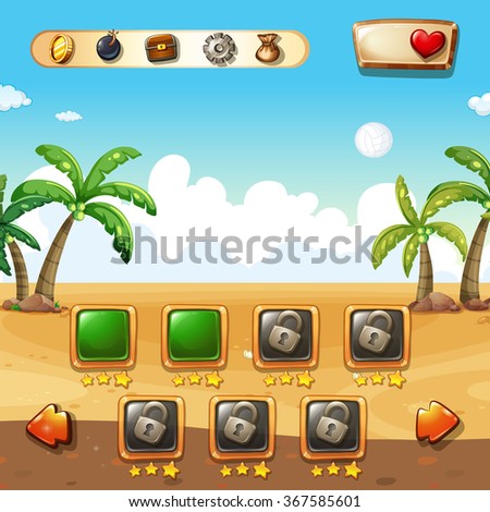 Game template with beach background illustration