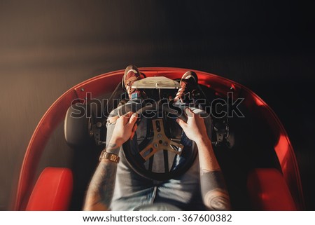 Go kart speed rive indor race opposition race Royalty-Free Stock Photo #367600382