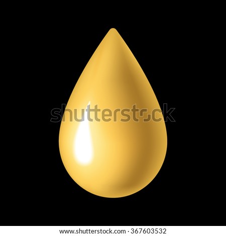 Oil drop icon. Droplet liquid nature and ecological. Golden sign isolated on black background. Gold design element. Symbol of olive, honey, energy, fuel. Ecological natural. Stock Vector illustration.