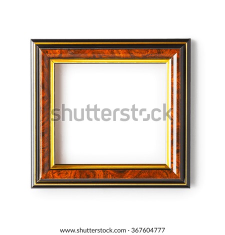 Square small wooden frame isolated on white background. Art gallery. Single object with clipping path