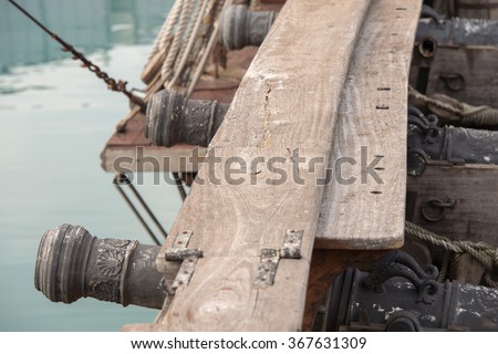 cannon on sail ship detail