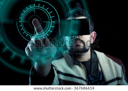 Close-up of man using vr glasses Royalty-Free Stock Photo #367686614