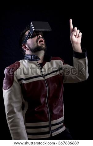 Close-up of man using vr glasses