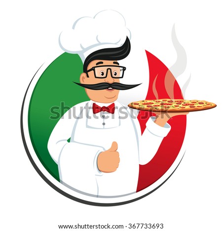 Italian cook pizza. Vector illustration