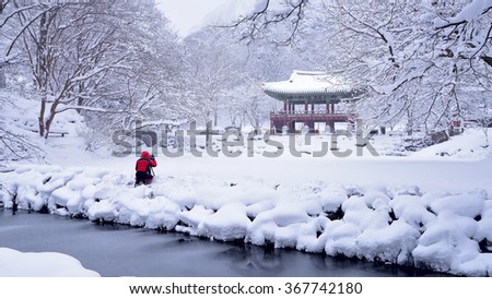 winter landscape at Baekyangsa Temple korea Royalty-Free Stock Photo #367742180