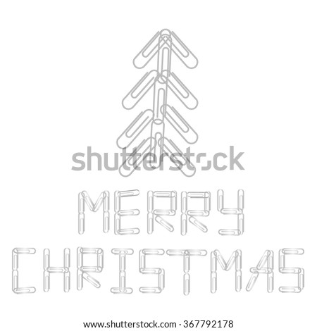 Paper clip fir tree with "Merry Christmas" text, used for stationery goods, business office and school supplies shop sale advertisements,  vector illustration
