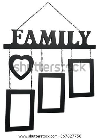 Hanging Photo Frame consists of three frames, the heart, and the text Family.