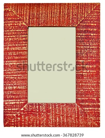 Decorative red photo frame of the wood with empty space on white isolated background