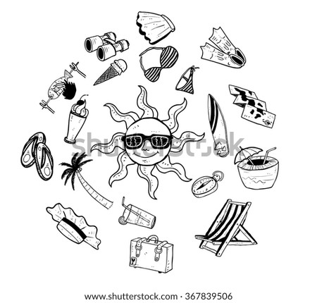 set of travel doodle in various pose isolated on white background