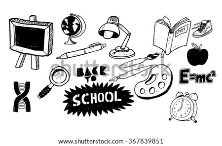 set of back to school doodle in various pose isolated on white background