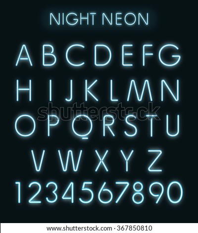 Vector Blue light neon alphabet in dark
