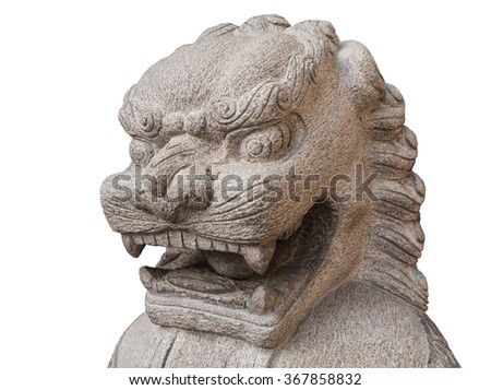 Isolated on stone lion in Chinese style.