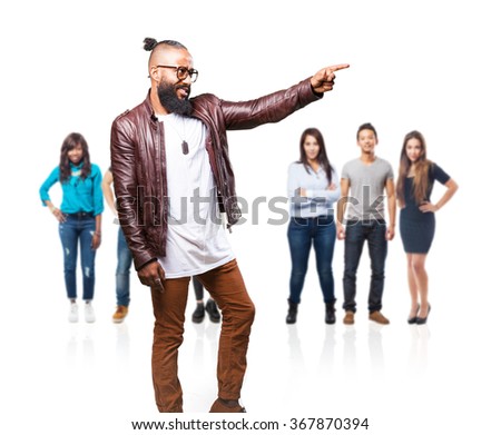 black man pointing to the space