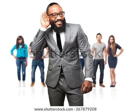 business black man listening gesture