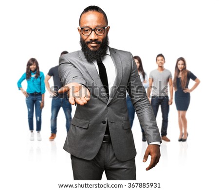 business black man offering sign