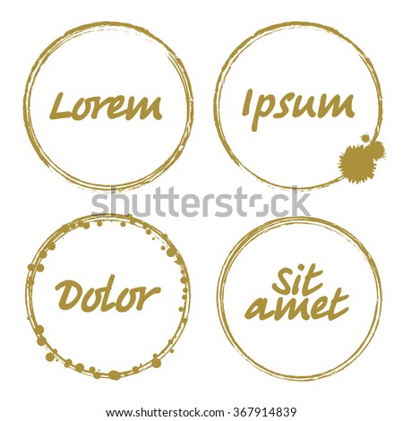 Set of Grunge Gold and White Frames . Distress Border Frame Collection . Circle Vector Frames for your Design . Vine Stains