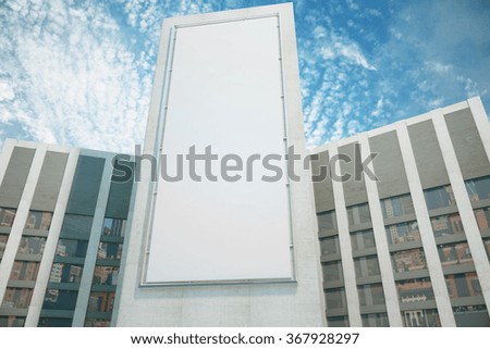 Blank white billboard between business centers with blue sky, mock up 3D Render