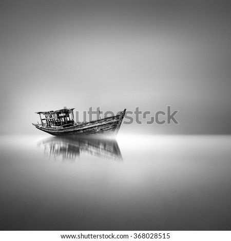 abandoned boat in black and white / fine art