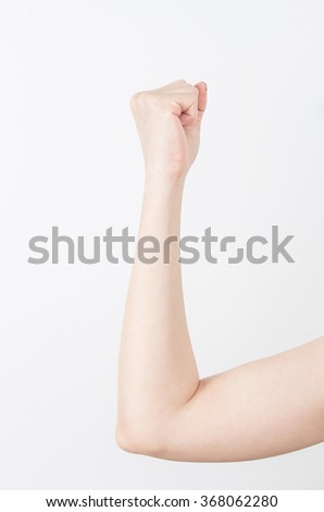 woman hands with sign on white background