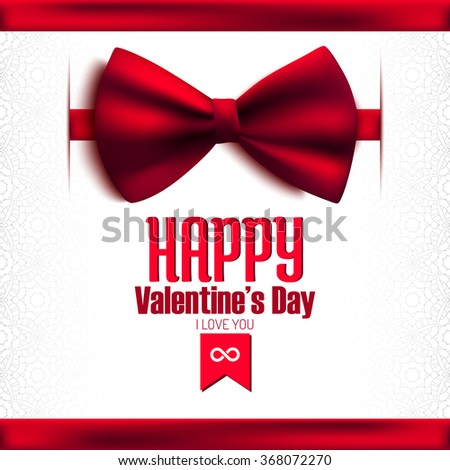 Happy Valentine's Day glitter postcard with bow, vector illustration