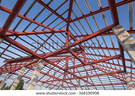 structural steel beam on roof of building residential construction with sky
