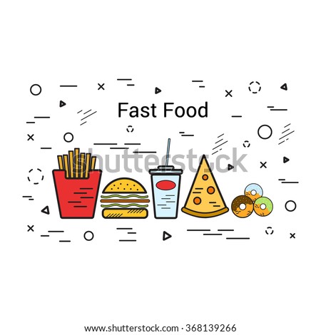 Fast food icons set. Flat linear style.